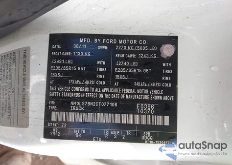 2012 Ford Transit Connect Xlt z USA, uszkodzony, nr VIN NM0LS7BN2CT077106